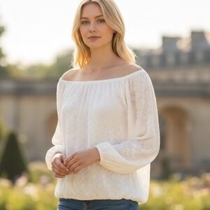 NWT Harper 241 Womens White Textured Off Shoulder Smocked Blouse Plus 2X